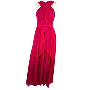 L  Fuzzi hot pink mesh Crossbody Halter maxi dress Resort Beach Stretch